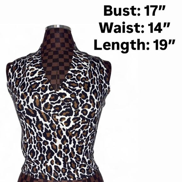 Y2K Leopard Print Halter Top Stretch Knit Sleeveless Clubwear 90s 2000s S/M - Picture 8 of 8